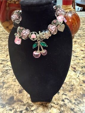 Pink Cherry Charm Bracelet - Women Jewelry
